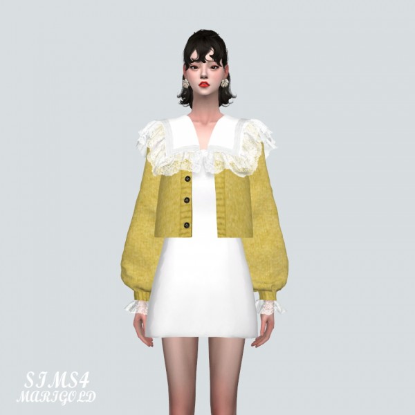 SIMS4 Marigold: Big Lace Collar Mini Dress With Cardigan