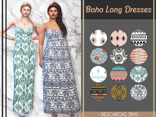  Descargas Sims: Boho Long Dresses