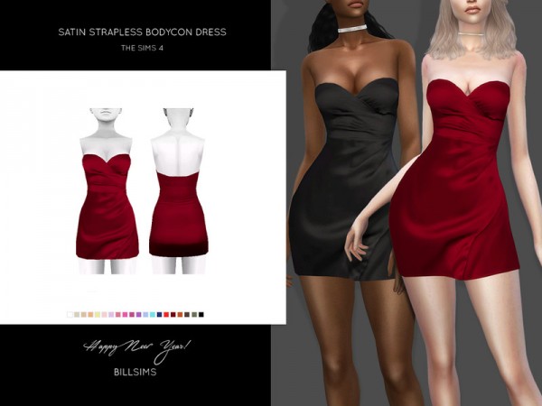  The Sims Resource: Satin Strapless Bodycon Dress by Bill Sims