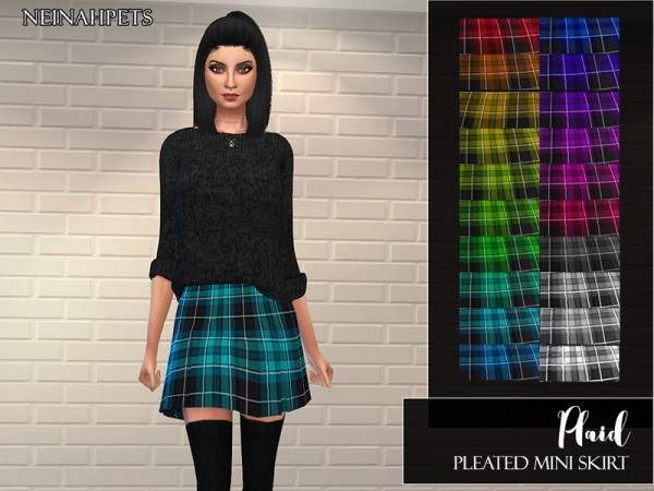  The Sims Resource: Plaid Pleated Mini Skirt by neinahpets