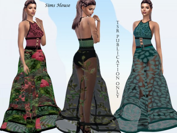  The Sims Resource: Long dress with a transparent skirt Tropics by Sims House
