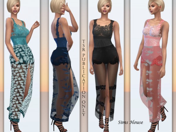  The Sims Resource: Long dress with a transparent skirt and a slit in the front by Sims House
