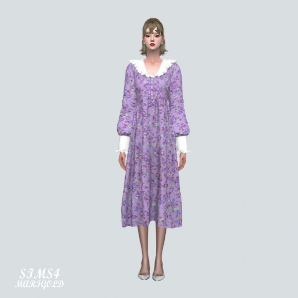  SIMS4 Marigold: Frill Collar Flower Long Dress