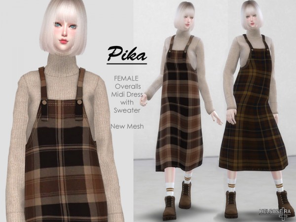 The Sims Resource: PIKA   Overalls with sweater by Helsoseira