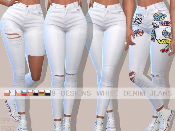  The Sims Resource: Hamptons White Denim Jeans by Pinkzombiecupcakes