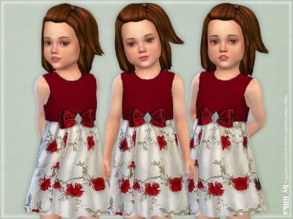  The Sims Resource: Red White Flower Brooch Bow Dress by lillka