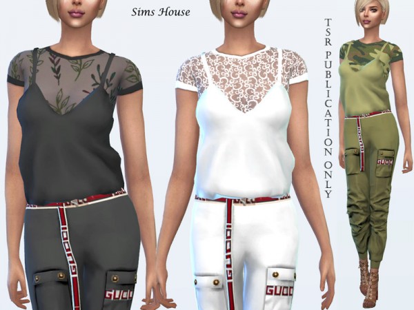  The Sims Resource: Womens T shirt with a satin shirt by Sims House