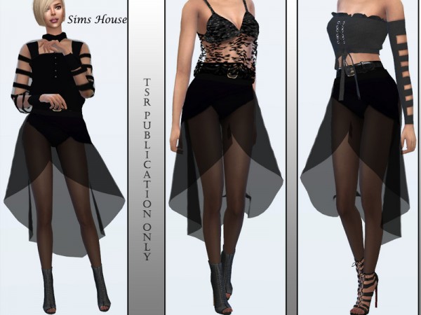  The Sims Resource: Transparent black asymmetric skirt by Sims House
