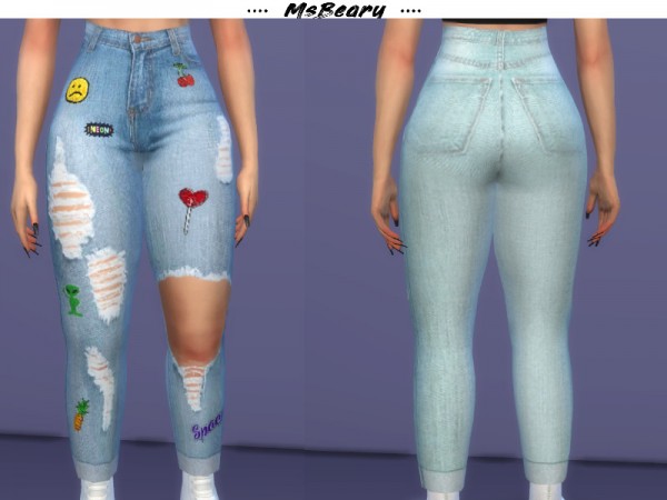 The Sims Resource: High-waisted Ripped Jeans by MsBeary • Sims 4 Downloads