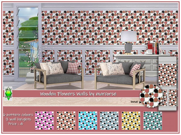  The Sims Resource: Wooden Flowers Walls by marcorse