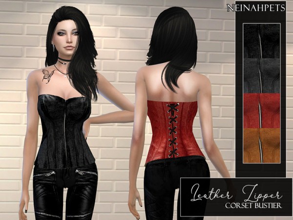  The Sims Resource: Leather Zipper Corset Bustier by neinahpets