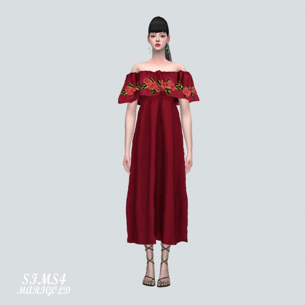  SIMS4 Marigold: Summer Rose Off shoulder Long Dress