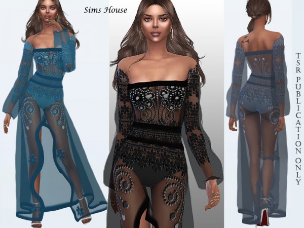  The Sims Resource: Dress from tulle embroidered with pearls Aphrodite bySims House