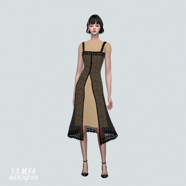  SIMS4 Marigold: Lace Open Midi Dress