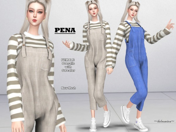  The Sims Resource: PENA   Overalls with Sweater by Helsoseira