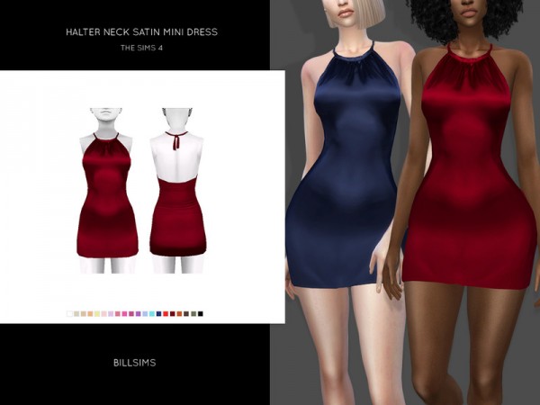  The Sims Resource: Halter Neck Satin Mini Dress by Bill Sims