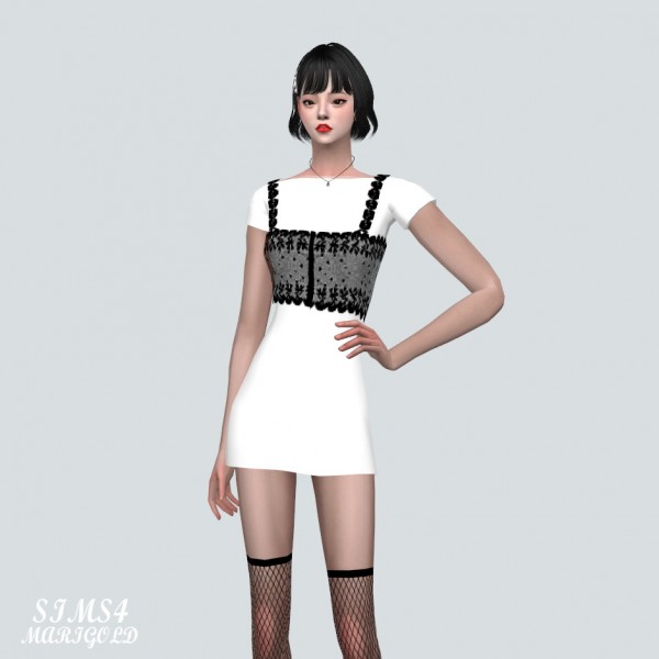  SIMS4 Marigold: Lace Bustier Top With Mini Dress