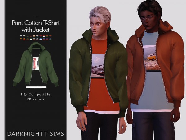 The Sims Resource: Print Cotton T Shirt with Jacket by DarkNighTt