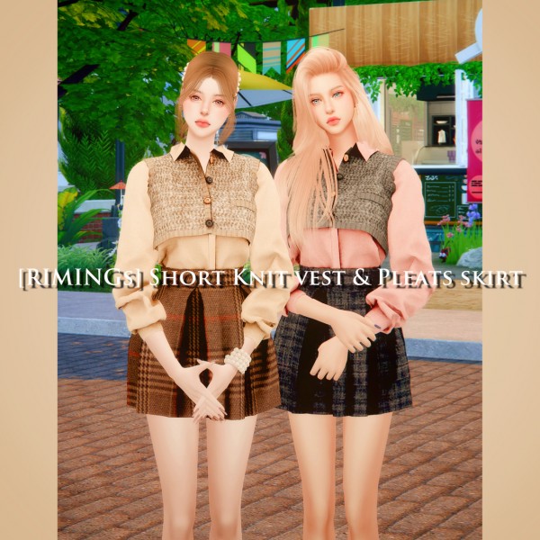  Rimings: Short Knit Vest and Pleats Skirt