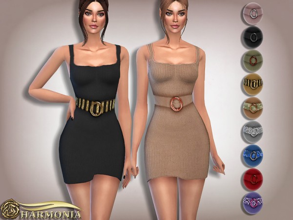  The Sims Resource: Belted Bodycon Knitted Mini Dress by Harmonia