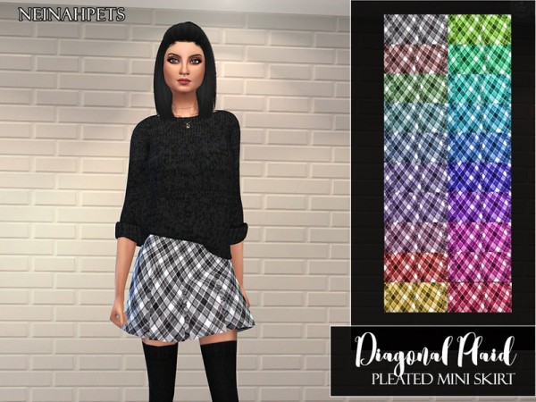  The Sims Resource: Diagonal Plaid Pleated Mini Skirt by neinahpets