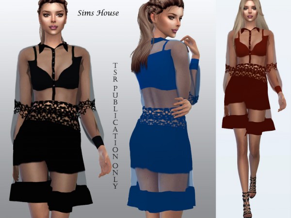  The Sims Resource: Short dress of transparent insertions by Sims House