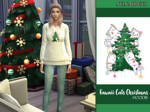  The Sims Resource: Kawaii Cats   Christmas Hoodie by neinahpets