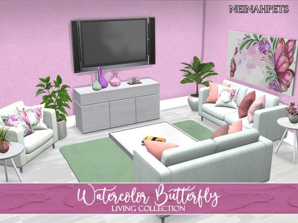  The Sims Resource: Watercolor Butterfly Living Collection by neinahpets