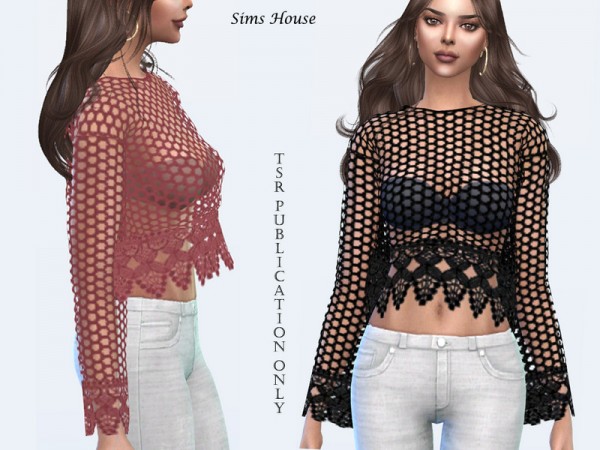 The Sims Resource: Lace Knitted Blouse by Sims House