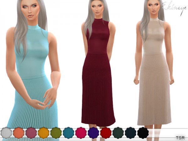  The Sims Resource: Pleated Skirt Midi Dress by ekinege