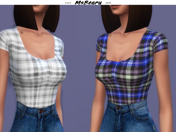  The Sims Resource: Plaid U cut Top by MsBeary