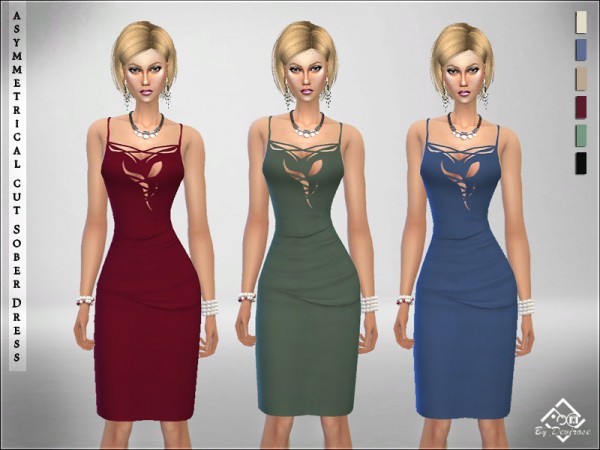  The Sims Resource: Asymmetrical Cut Sober Dress by Devirose