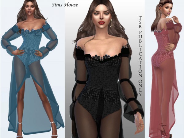  The Sims Resource: Dress long transparent sleeve flashlight by Sims House