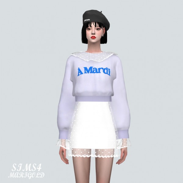  SIMS4 Marigold: Dot See Through Collar Sweatshirt Mini Dress