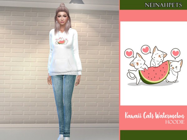  The Sims Resource: Kawaii Cats   Watermelon Hoodie by neinahpets