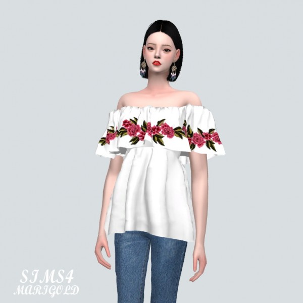  SIMS4 Marigold: Summer Rose Off shoulder Blouse
