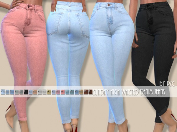  The Sims Resource: Sunday High Waisted Denim Jeans by Pinkzombiecupcakes