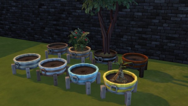  Mod The Sims: Barrel planter pot by Serinion