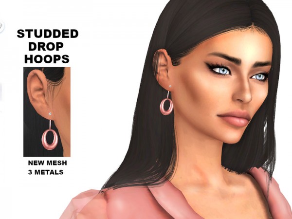  The Sims Resource: Studded Drop Hoops by Tigerlilly