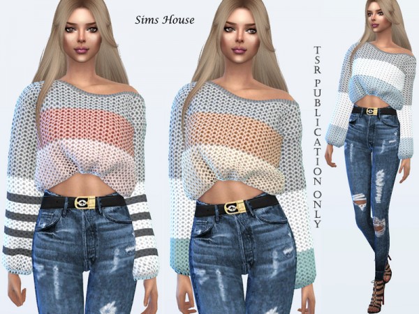 The Sims Resource: Womens voluminous color block sweater by Sims House