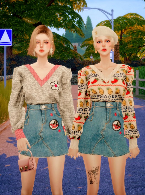 Rimings: Oversize Knit and Denim Skirt • Sims 4 Downloads