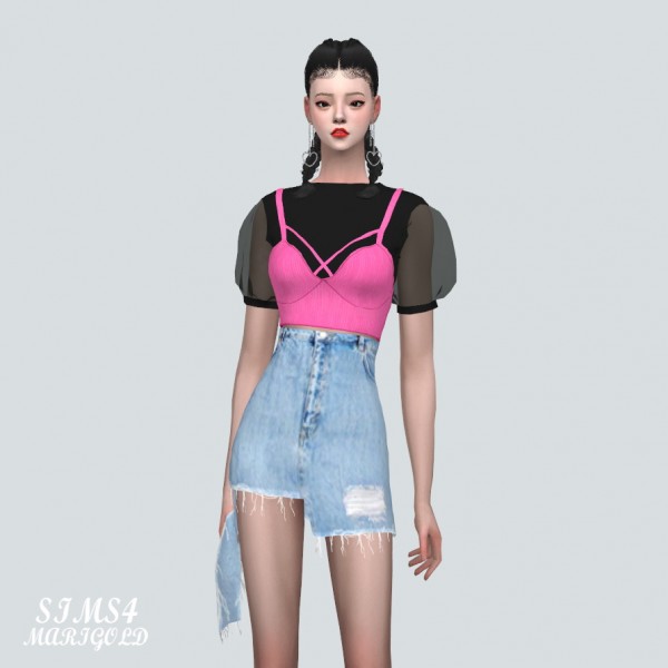  SIMS4 Marigold: See through Puff Sleeves Bustier Top