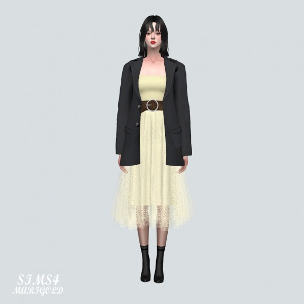  SIMS4 Marigold: Ballerina Long Dress With Jacket