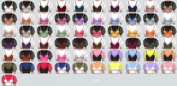  SIMS4 Marigold: See through Puff Sleeves Bustier Top