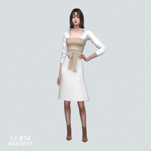  SIMS4 Marigold: Ribbon Bustier With Midi Shirts Dress