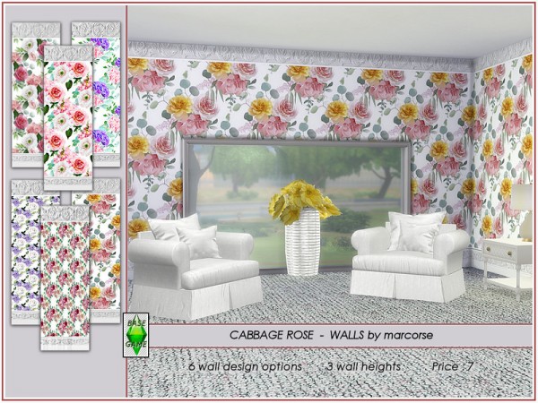  The Sims Resource: Cabbage Rose Walls by marcorse