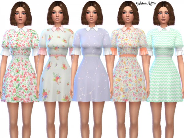  The Sims Resource: Cute Cuffed and Collared Dresses by Wicked Kittie