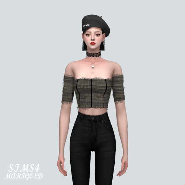  SIMS4 Marigold: Mesh Shirring Off Shoulder Top