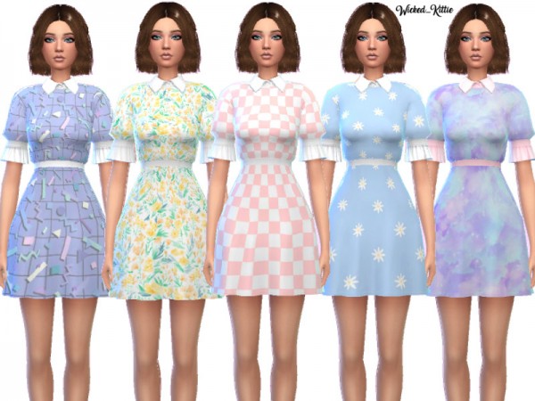  The Sims Resource: Cute Cuffed and Collared Dresses by Wicked Kittie