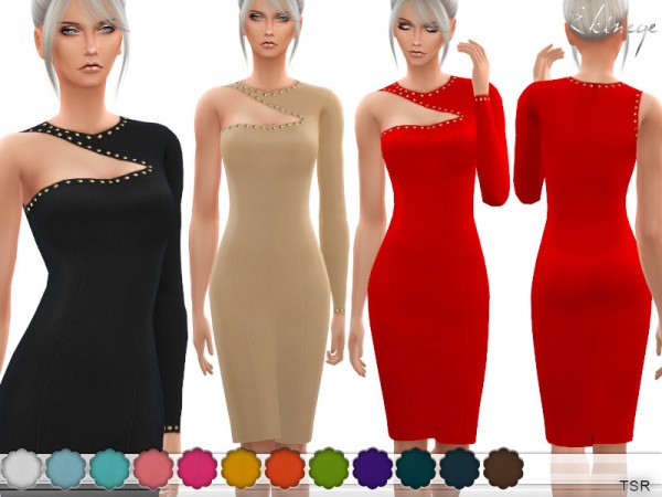  The Sims Resource: One Shoulder Studded Dress by ekinege